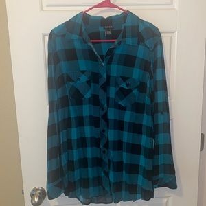 Torrid blue-ish green plaid button up